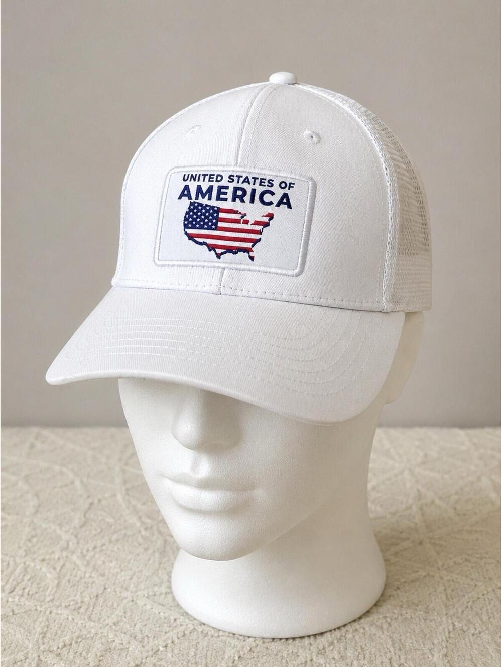 USA America Flag Map Patch White Mesh Trucker Hat Snapback Patriotic Cap